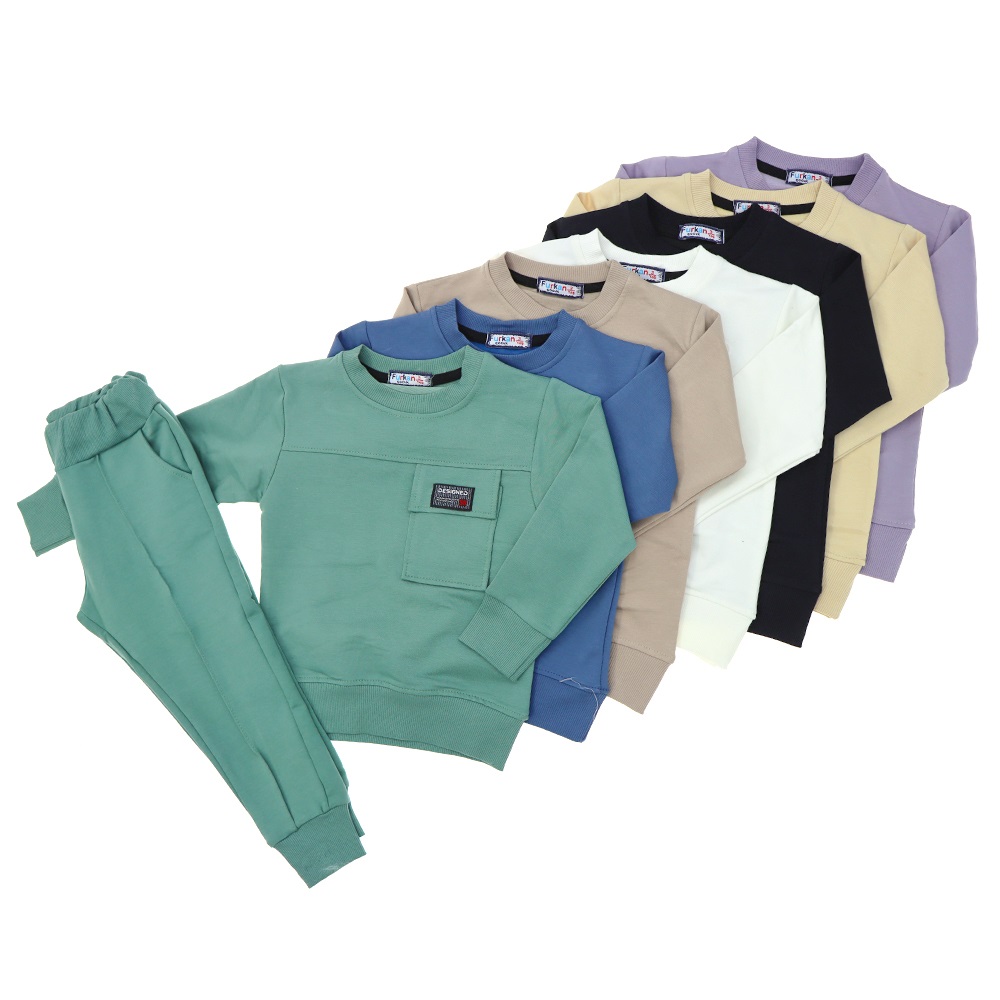 Furkan 8002 Erkek Çocuk Penye Cepli Model Sıfır Yaka Takım 3-6 Yaş