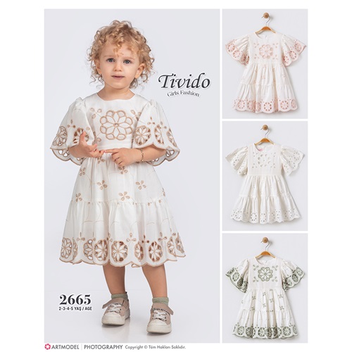 Tivido 2665 Kız Çocuk Brode Güpürlü Elbise 2-5 Yaş - Pembe - 2-5 YAŞ