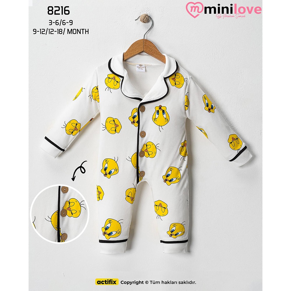 Mini love 8216 Bebe Penye Twetty Baskılı Tulum 6-24 Ay - Beyaz