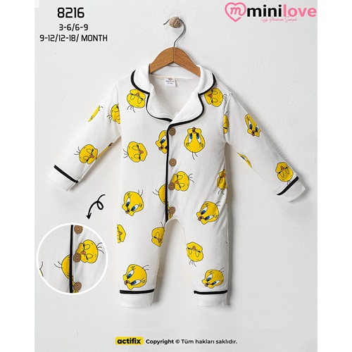 Mini love 8216 Bebe Penye Twetty Baskılı Tulum 6-24 Ay - Beyaz