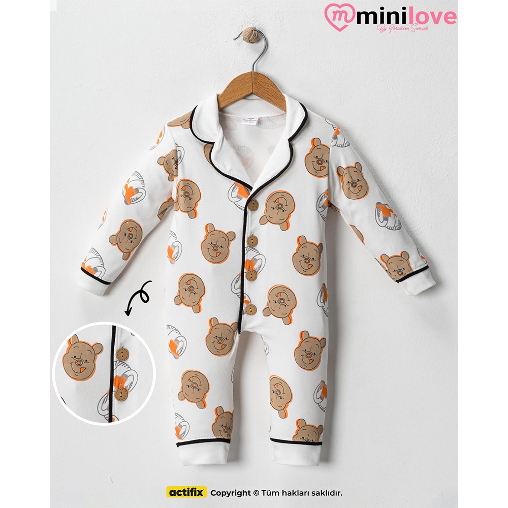 Mini love 8215 Bebe Raporlu Poh Baskılı Tulum 6-24 Ay - Ekru