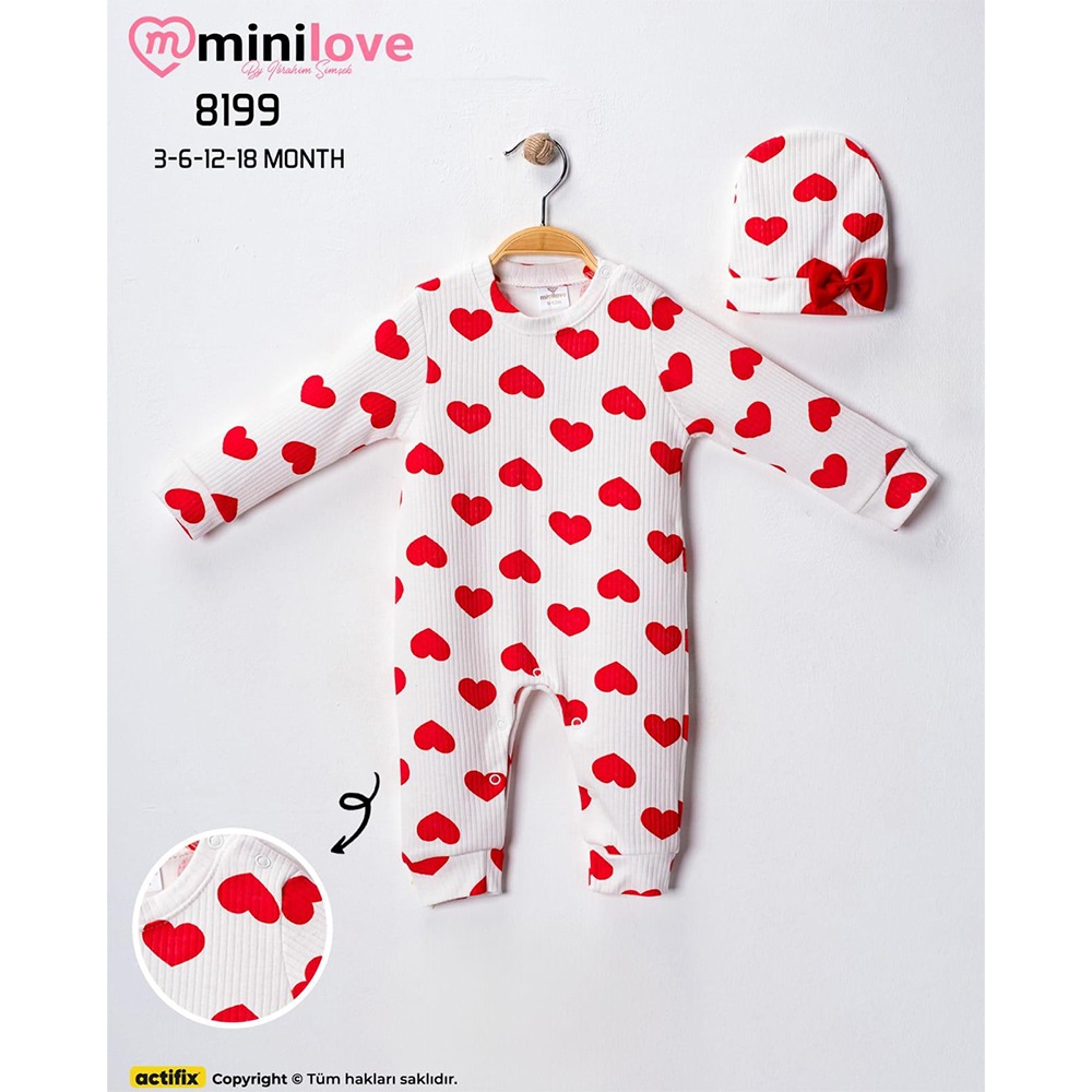 Mini love 8199 Bebe Kırmızı Papyonlu Şapkalı Tulum 6-24 Ay - Ekru