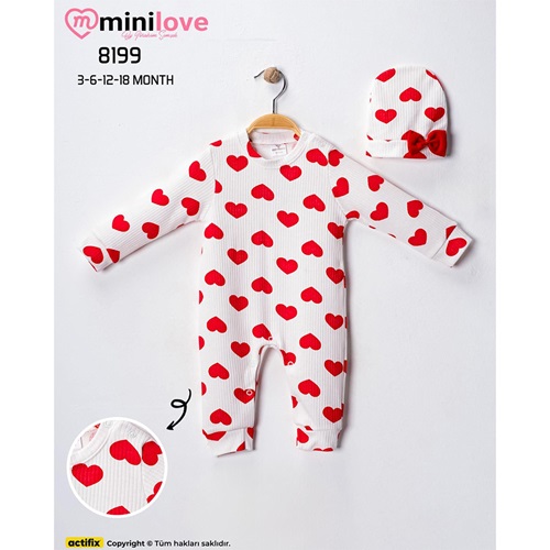 Mini love 8199 Bebe Kırmızı Papyonlu Şapkalı Tulum 6-24 Ay - Ekru