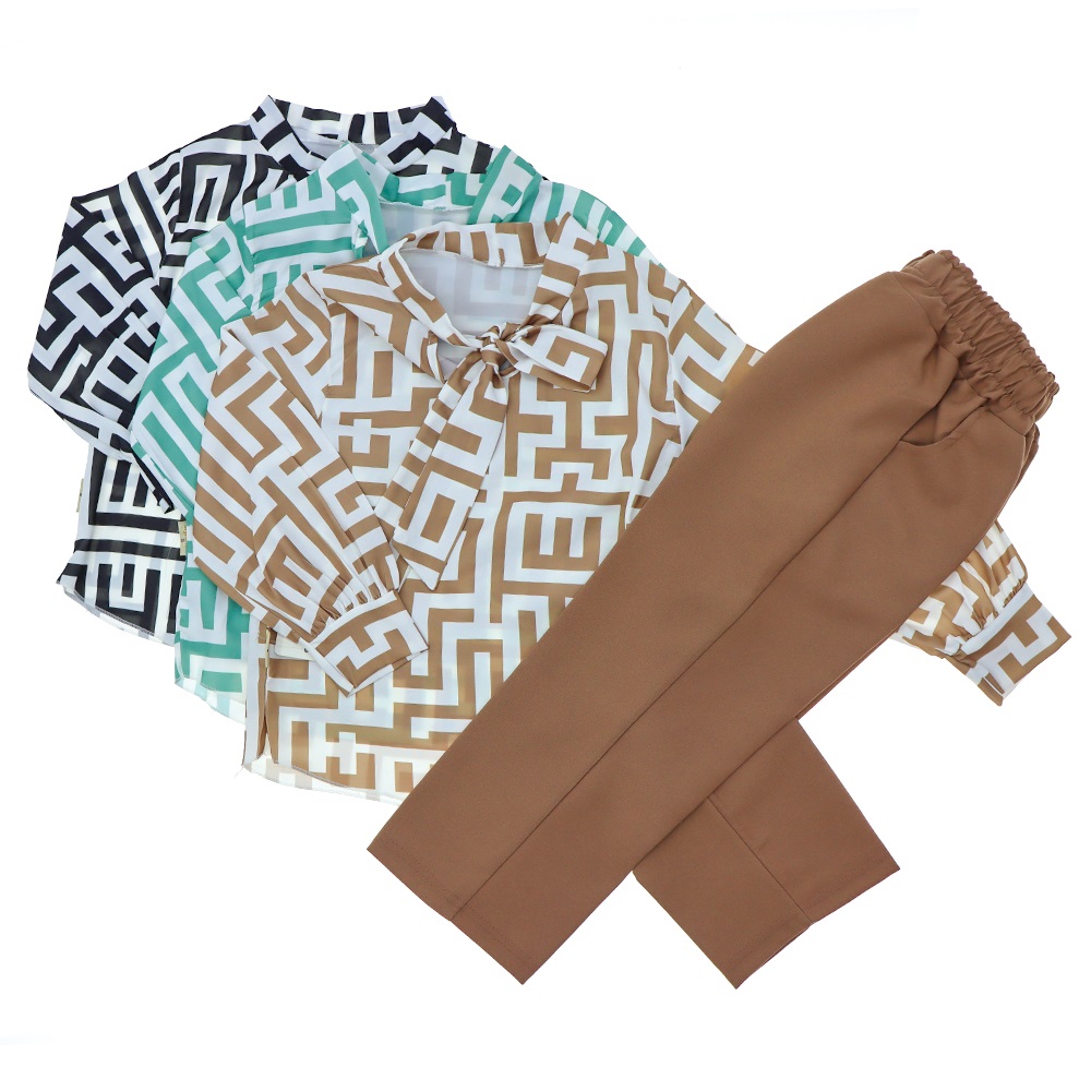 Stylla 1964 Kız Çocuk Desenli Gömlek Pantolon Takım 5-8 Yaş - Mint Yeşil - 5-8 YAŞ