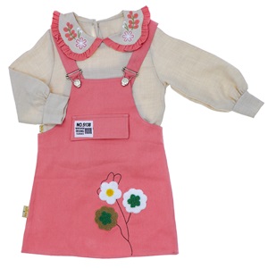 Stylla 1925 Kız Çocuk Papatya Nakışlı Fıfırlı Yakalı Slopet Elbise 3-6 Yaş