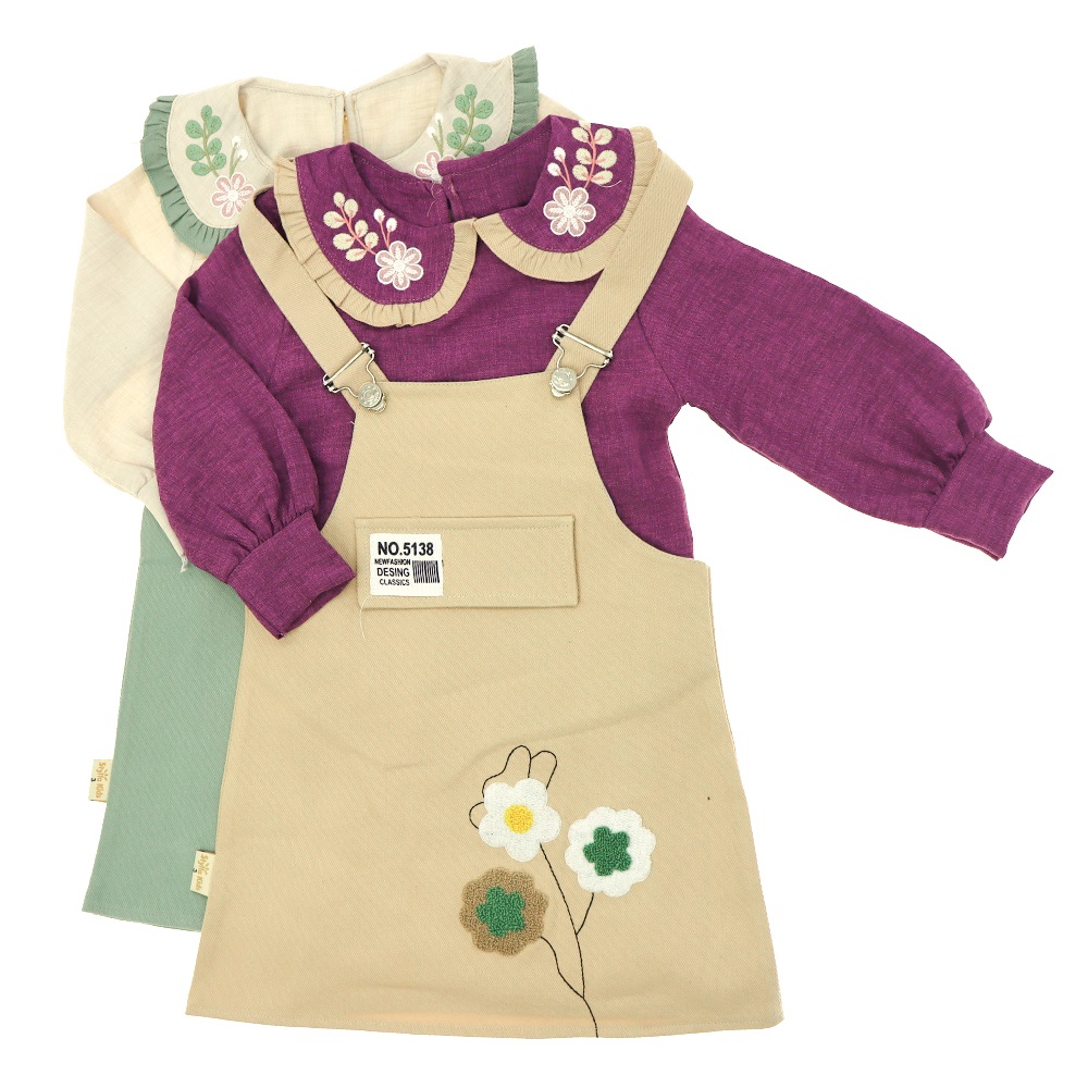 Stylla 1925 Kız Çocuk Papatya Nakışlı Fıfırlı Yakalı Slopet Elbise 3-6 Yaş