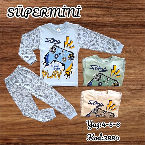 Süpermini 3884 Erkek Çocuk Penye Atari Baskılı Takım 4-6 Yaş - Mavi - 4-6 YAŞ