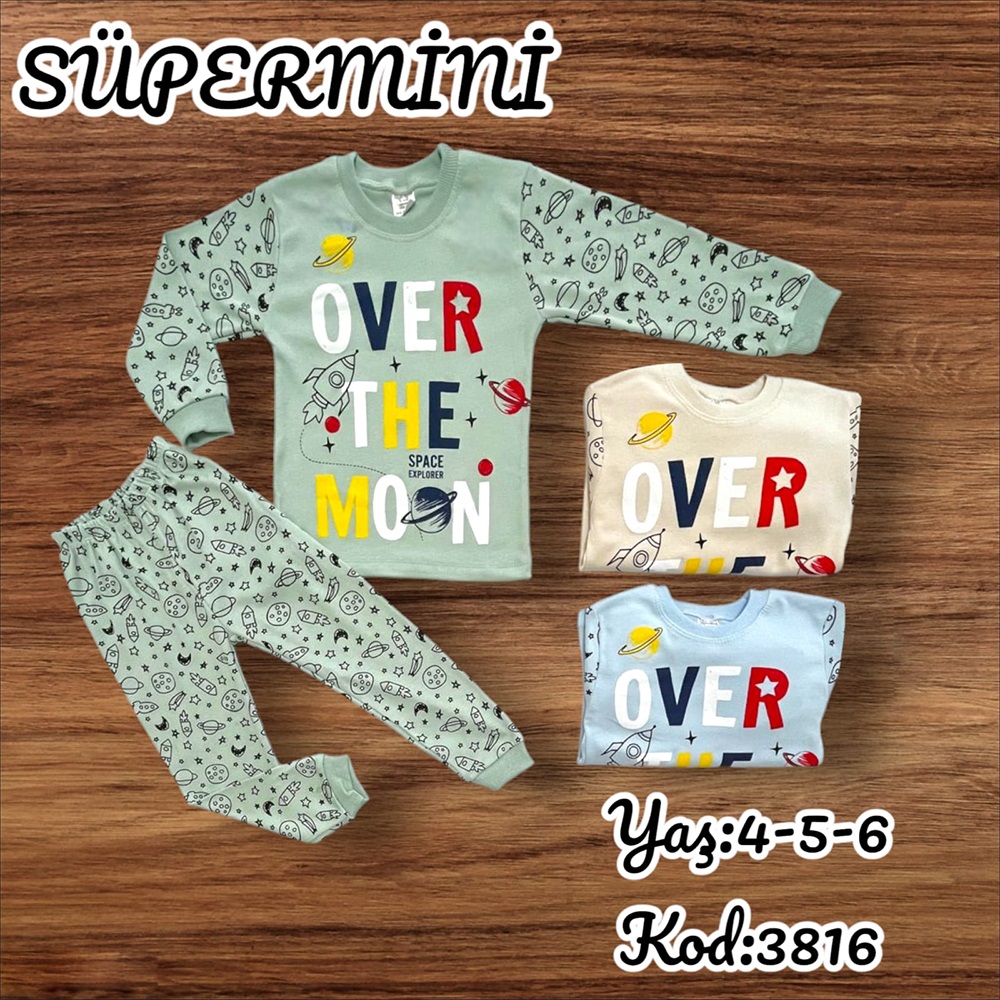 Süpermini 3816 Erkek Çocuk Penye Galaksi Baskılı Takım 4-6 Yaş - Mavi - 4-6 YAŞ