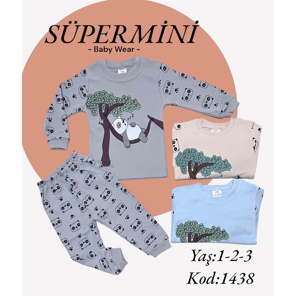 Süpermini 1438 Erkek Çocuk Penye Uyuyan Panda Baskılı Takım 1-3 Yaş - Gri - 1-3 YAŞ