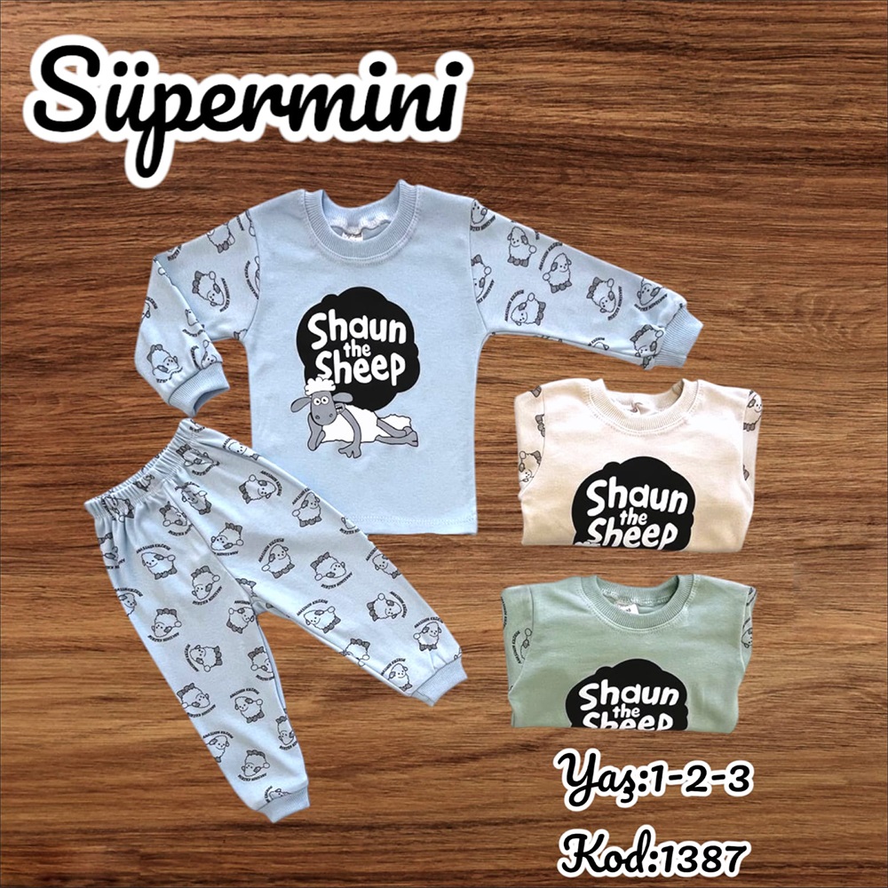 Süpermini 1387 Erkek Çocuk Penye Koyun Shaun Baskılı Takım 1-3 Yaş - Mavi - 1-3 YAŞ