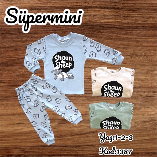 Süpermini 1387 Erkek Çocuk Penye Koyun Shaun Baskılı Takım 1-3 Yaş - Mavi - 1-3 YAŞ