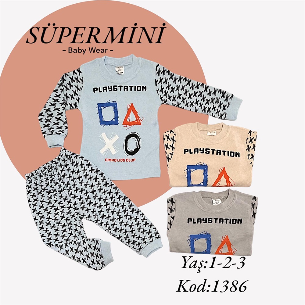 Süpermini 1386 Erkek Çocuk Penye Artı Baskılı Takım 1-3 Yaş - Gri - 1-3 YAŞ