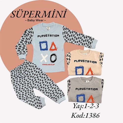 Süpermini 1386 Erkek Çocuk Penye Artı Baskılı Takım 1-3 Yaş - Mavi - 1-3 YAŞ