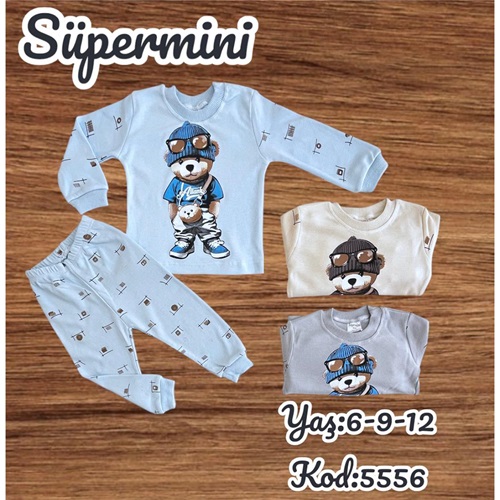 Süpermini 1496 Erkek Çocuk Penye Geometrik Ayıcık Baskılı Takım 1-3 Yaş - Ekru - 1-3 YAŞ
