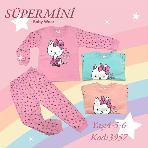 Süpermini 3957 Kız Çocuk Penye Yıldızlı Hello Kıtty Baskılı Takım 4-6 Yaş - Somon - 4-6 YAŞ