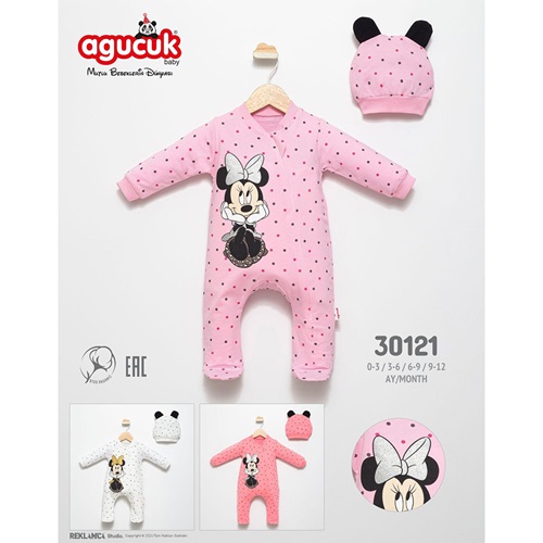 Agucuk Baby 30121 Bebe Penye Minniee Mouse Baskılı Patikli Tulum 3-12 Ay - Pembe - 3-6-9-12 AY