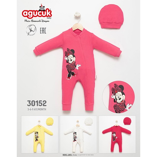 Agucuk Baby 30152 Bebe Penye Minniee Mouse Nakışlı Patiksiz Tulum 3-12 Ay - Sarı - 3-6-9-12 AY