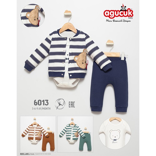 Agucuk Baby 6013 Çocuk 3 Lü Süzüne Ayıcıklı İşlemeli Takım 3-6 Ay - Mint Yeşil - 0-3 AY