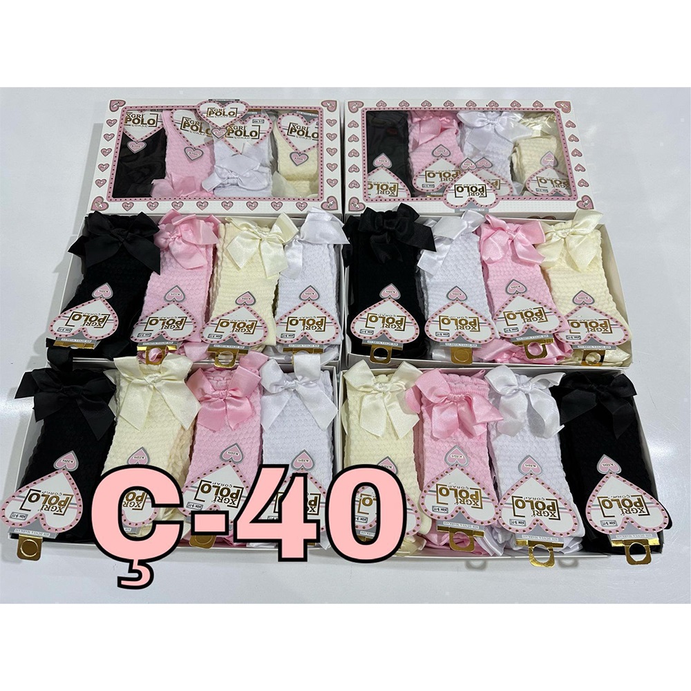 XGri Polo Ç-40 Polo Kız Çocuk Likralı Kutulu Kurdelalı Soket Çorap - Karışık Renk - 5-6 YAŞ