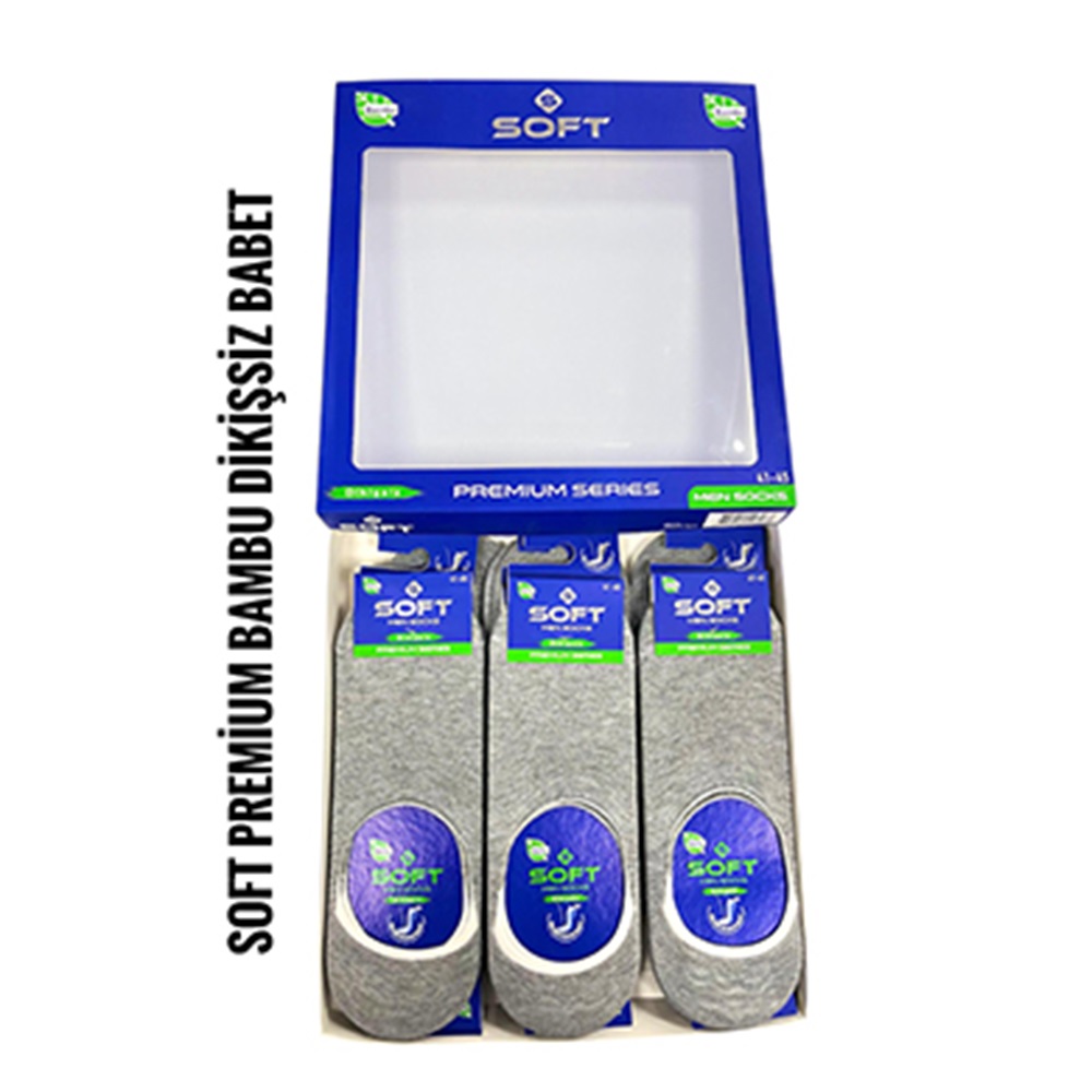 Soft 3263 Erkek Bambu Likralı 200 İğne Dikişsiz Silikonlu Kutulu Babet Çorap- Karışık Renk - ASORTİ