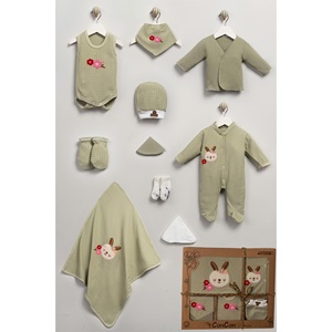 ConCon 1665 Bebe Organik Lüx Çiçekli Tavşan Nakışlı 10 Parça Zıbın Set 0-3 Ay - Mint Yeşil - 0-3 AY