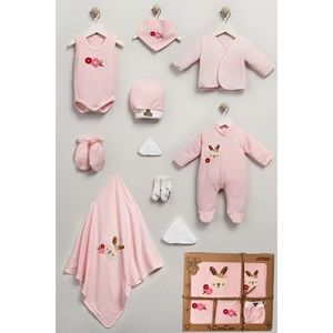 ConCon 1665 Bebe Organik Lüx Çiçekli Tavşan Nakışlı 10 Parça Zıbın Set 0-3 Ay - Mint Yeşil - 0-3 AY