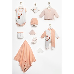 ConCon 1667 Bebe Organik Lüx Çiçek Nakışlı 10 Parça Zıbın Set 0-3 Ay - G.Kurusu - 0-3 AY