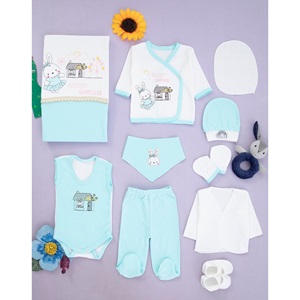 ConCon 708 Bebe Bunny Garden Tavşan Nakışlı 10 Parça Zıbın Set 0-3 Ay - Turkuaz - 0-3 AY