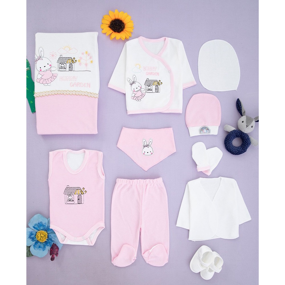 ConCon 708 Bebe Bunny Garden Tavşan Nakışlı 10 Parça Zıbın Set 0-3 Ay - Turkuaz - 0-3 AY