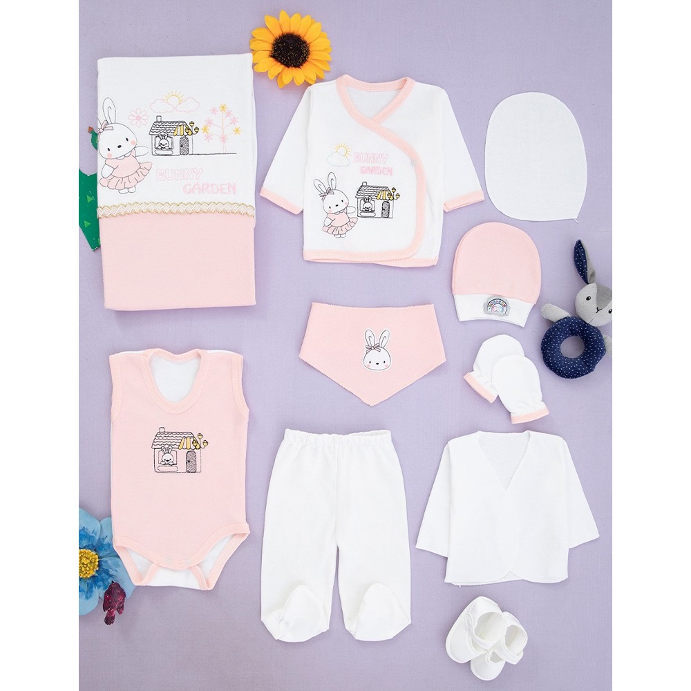 ConCon 708 Bebe Bunny Garden Tavşan Nakışlı 10 Parça Zıbın Set 0-3 Ay - Turkuaz - 0-3 AY