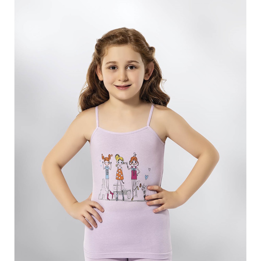 Kota 3408 Kız Çocuk Parça Baskı İp Askı Atlet (12 Li)- Karışık Renk - 11-12 YAŞ