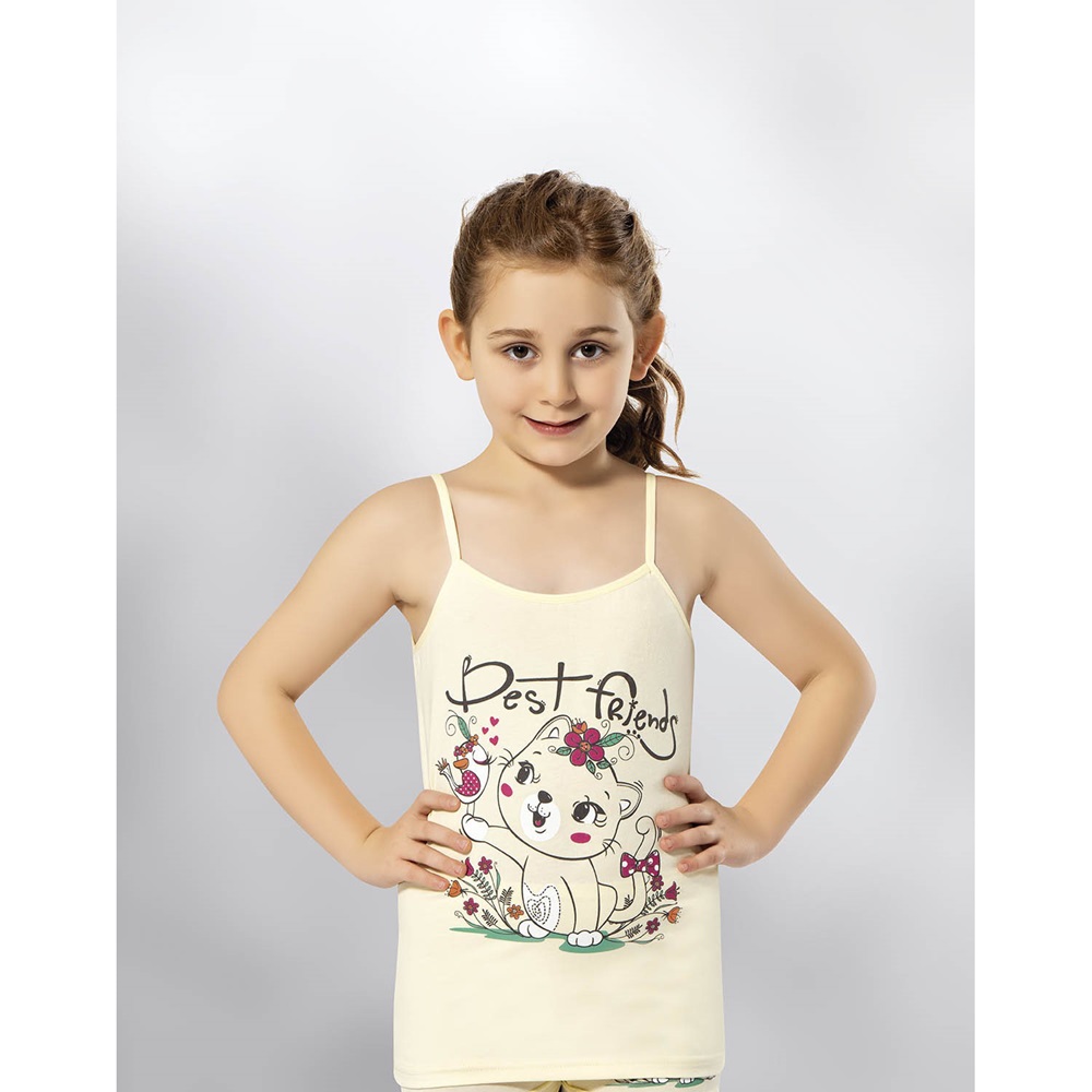 Kota 3408 Kız Çocuk Parça Baskı İp Askı Atlet (12 Li)- Karışık Renk - 11-12 YAŞ