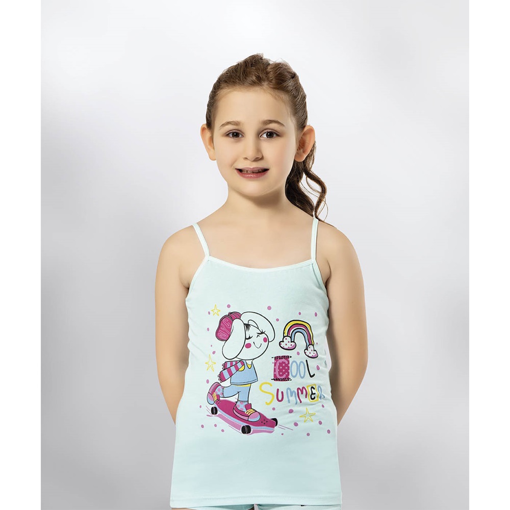 Kota 3408 Kız Çocuk Parça Baskı İp Askı Atlet (12 Li) - Karışık Renk - 7-8 YAŞ