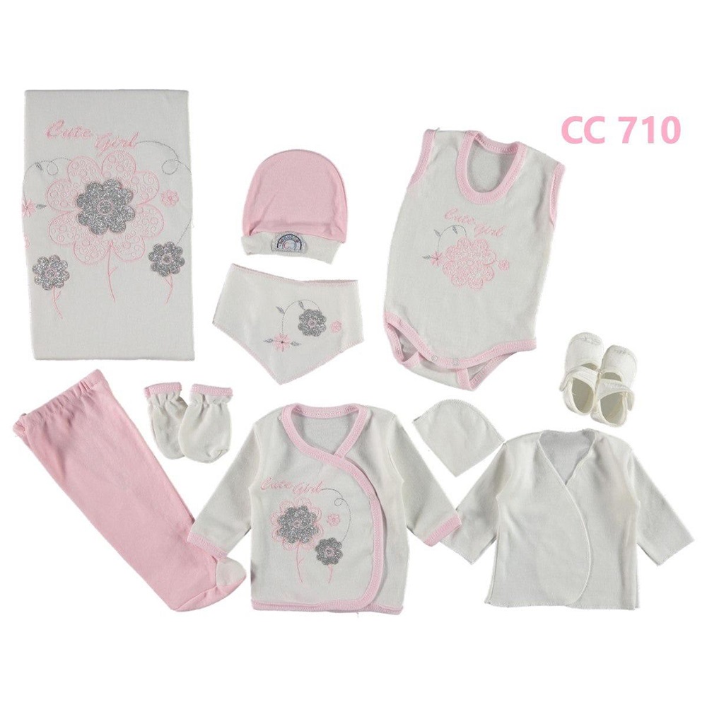 ConCon 710 Bebe Simli Papatya Nakışlı 10 Parça Zıbın Set 0-3 Ay - Pembe - 0-3 AY
