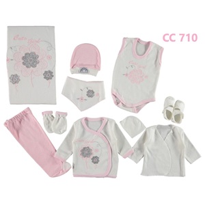 ConCon 710 Bebe Simli Papatya Nakışlı 10 Parça Zıbın Set 0-3 Ay - Pembe - 0-3 AY