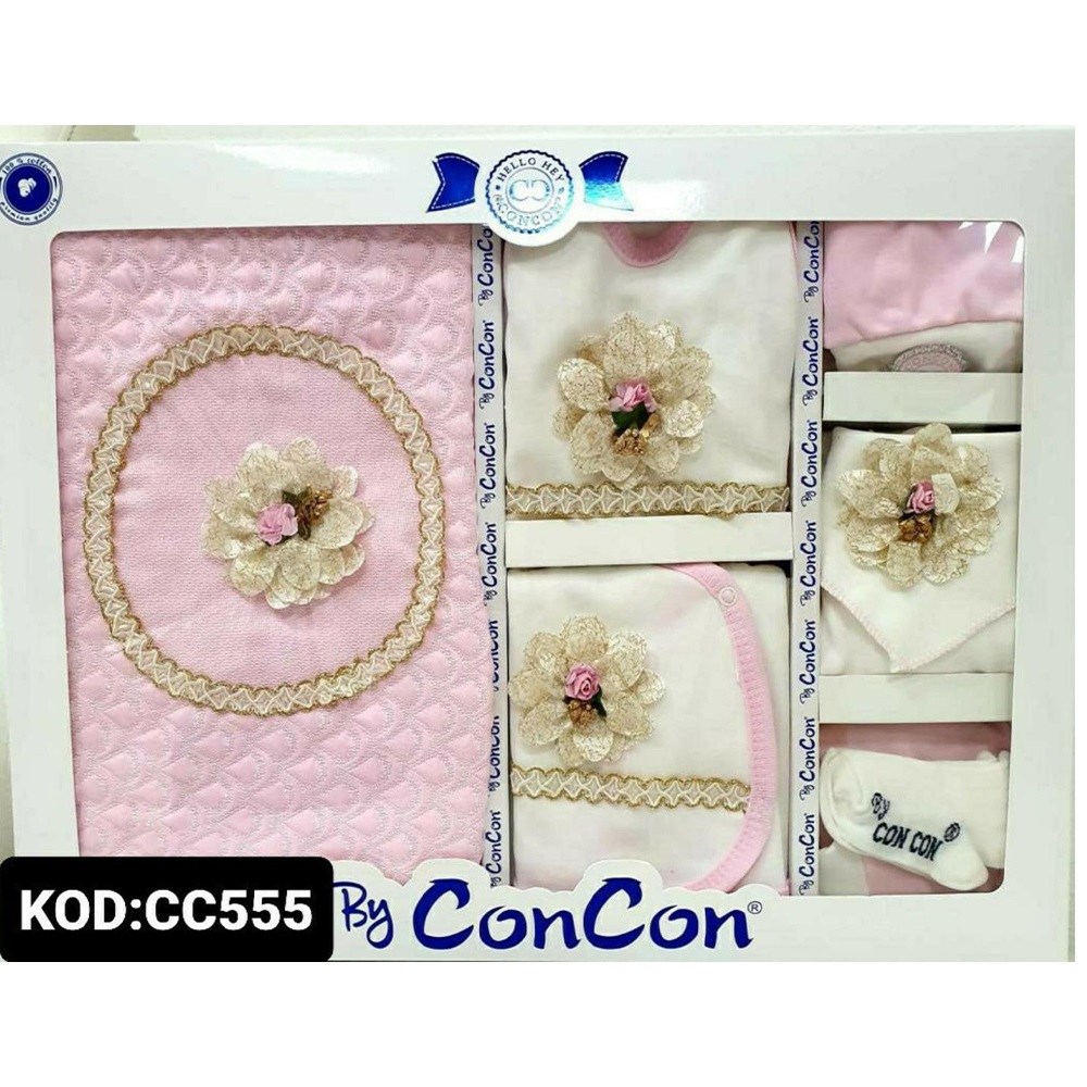 ConCon 555 Bebe Kabartma Çiçek Nakışlı 10 Parça Zıbın Set 0-3 Ay - Pembe - 0-3 AY