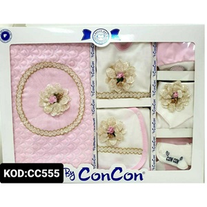 ConCon 555 Bebe Kabartma Çiçek Nakışlı 10 Parça Zıbın Set 0-3 Ay - Pembe - 0-3 AY
