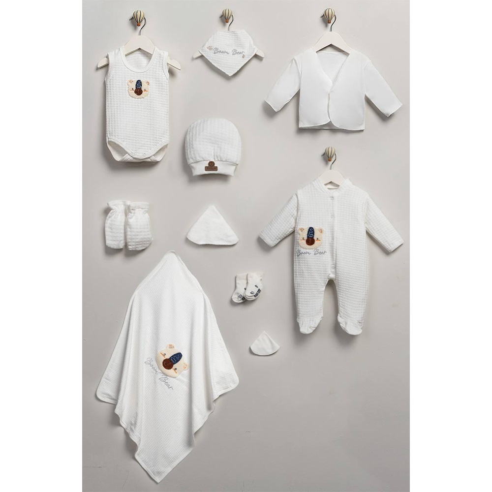 ConCon 5066 Bebe Organik Lüx Süzine Sevimli Ayıcık Nakışlı 5 Parça Zıbın Set 0-3 Ay - Mavi - 0-3 AY