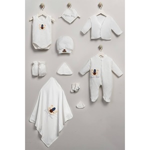 ConCon 5066 Bebe Organik Lüx Süzine Sevimli Ayıcık Nakışlı 5 Parça Zıbın Set 0-3 Ay - Mavi - 0-3 AY