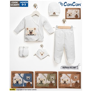 ConCon 5071 Bebe Organik Lüx Süzine Sevimli Panda Nakışlı 5 Parça Zıbın Set 0-3 Ay - Mint Yeşil - 0-3 AY