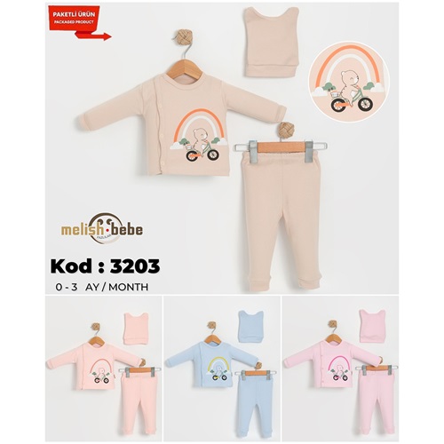 Melish Bebe 3203 Bebe Penye Bisiklet Baskılı Zıbın Takım 0-3 Ay - Pembe - 0-3 AY