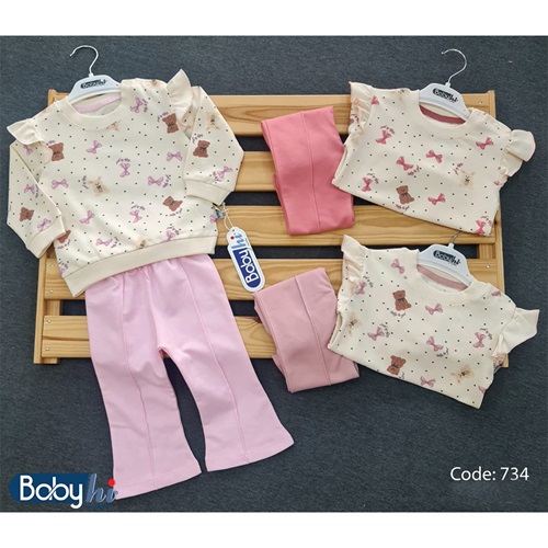 Baby Hi 734 Kız Bebe Penye Fiyonlu Ayıcık 2li Takım 6.9.12 Ay
