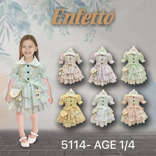 Neo Style 5114 Kız Çocuk Puantiyeli Çantalı Katkat Elbise 1-4 Yaş - Su Yeşili - 1-4 YAŞ