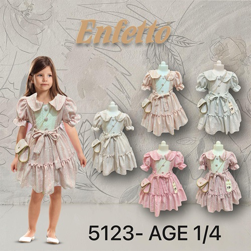 Neo Style 5123 Kız Çocuk Desenli Çantalı Elbise 1-4 Yaş - Pembe - 1-4 YAŞ