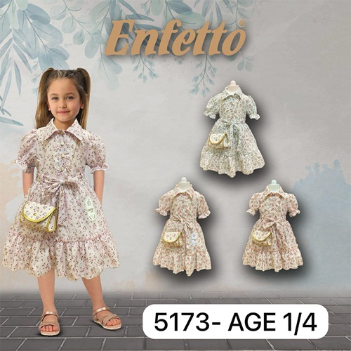 Neo Style 5173 Kız Çocuk Şifon Çıtır Çiçek Desenli Çantalı Elbise 1-4 Yaş - Mint Yeşil - 1-4 YAŞ