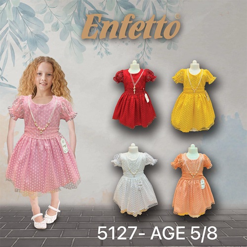 Neo Style 5127 Kız Çocuk Tül Puantiyeli Elbise 4-7 Yaş - Sarı - 11-13 YAŞ