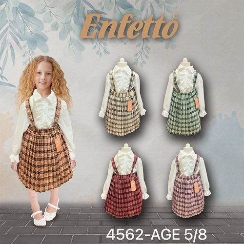 Lotus 4562 Kız Çocuk Ekoseli Gömlekli Elbise 5-8 Yaş - Bej - 5-8 YAŞ