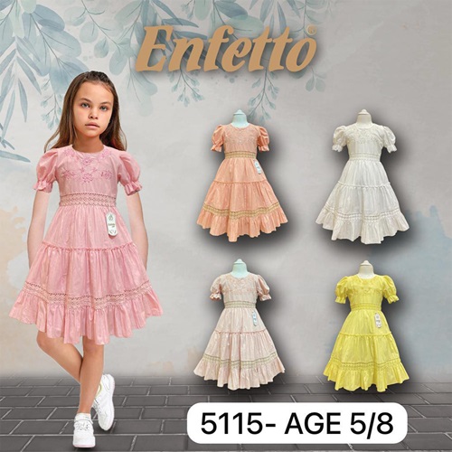 Lotus 5115 Kız Çocuk Dantel Detaylı Elbise 5-8 Yaş - Somon - 5-8 YAŞ