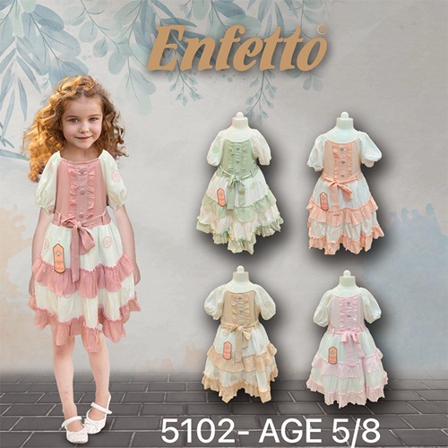 Lotus 5102 Kız Çocuk Düğmeli Etek Ucu Parçalı Elbise 5-8 Yaş - G.Kurusu - 5-8 YAŞ