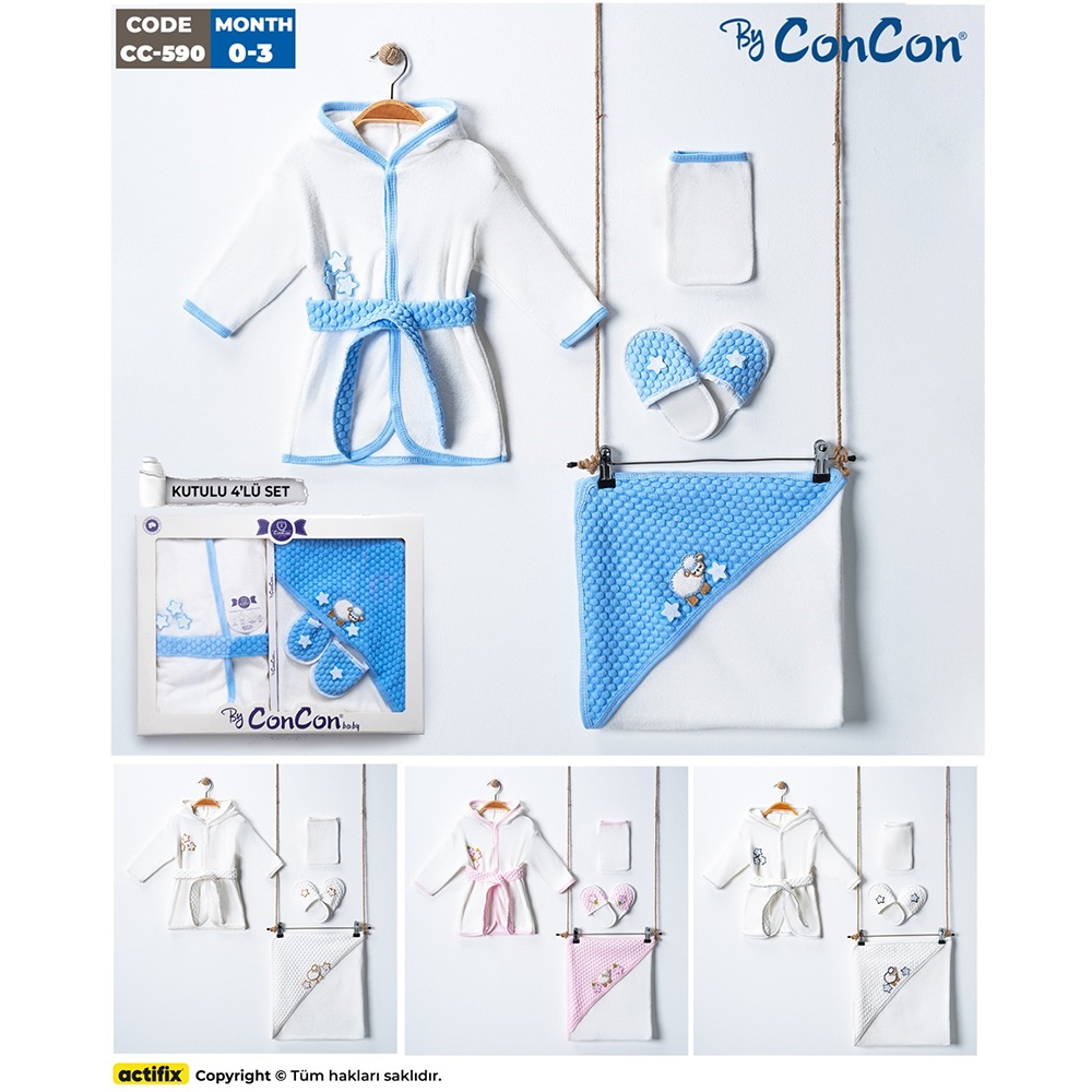 ConCon 590 Bebe Kuzulu 3 Parça Bornoz Seti 0-1 Yaş - Lacivert - 0-1 YAŞ